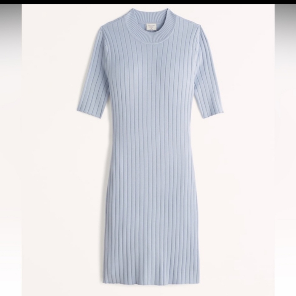 Abercrombie Mockneck Mini Sweater Dress Light Blue